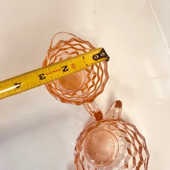 Vintage Pink Glass Cream and Sugar Set Diamond pattern - Picture 5 of 6